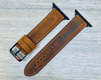 Correa para Apple Watch, correa de cuero para reloj, correa para iWatch, grabado de mensaje gratuito, hecha a mano, correa para Apple Watch de 38 mm, 40 mm, 42 mm, 44 mm, 41 mm y 45 mm