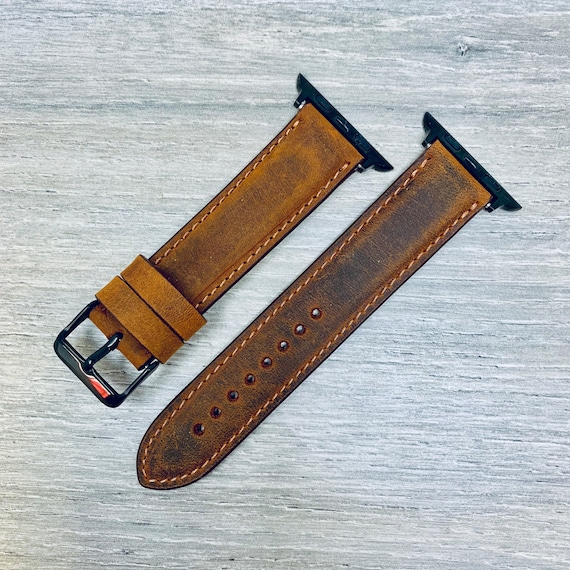 Genuine Brown Leather Apple Watch band, 42mm, 38mm, 40mm, 44mm, 41mm, 45mm, Custom Hand Made Apple i-Watch Band