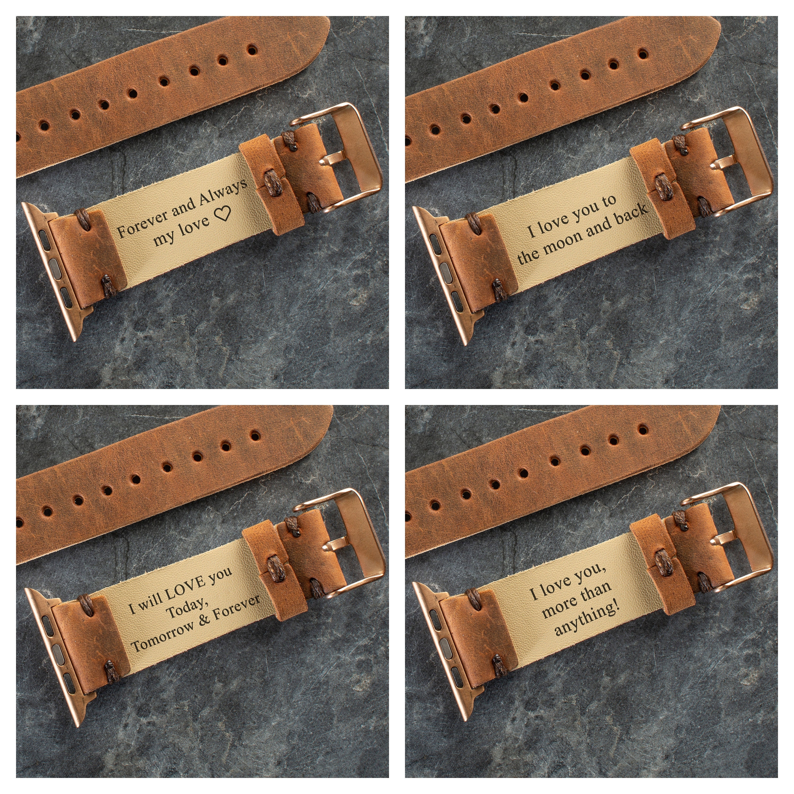 We Create Custom Apple Watch Bands - Cinnamon Cinnamon Apple Leather Watch Band, Personalized, Engraved  main image 2