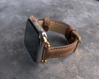 Correa fina de cuero marrón para Apple Watch para mujer, correa de reloj personalizada, regalo para ella, regalo para esposa, regalo de aniversario, regalo de Navidad