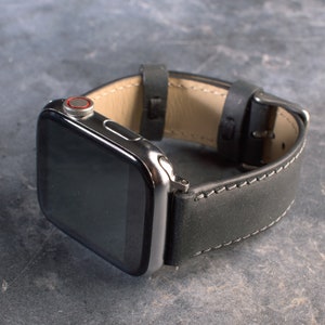 Personalized Christmas Gift , Black Apple Leather Watch Band, Custom Watch Straps,  Gift for Father,  Anniversary Gift , Gift For Him