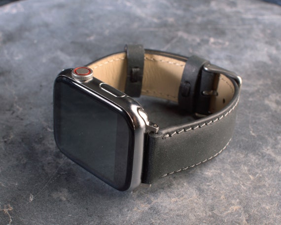 Personalized Christmas Gift , Black Apple Leather Watch Band, Custom Watch Straps,  Gift for Father,  Anniversary Gift , Gift For Him