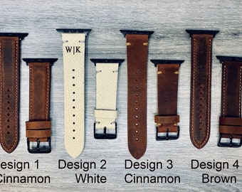 Monogrammed Vintage Leather Watch Band , Custom Hand Made Apple i-Watch Band, Inside out Leather Apple Watch Band, ANTIQUE Elegant Band