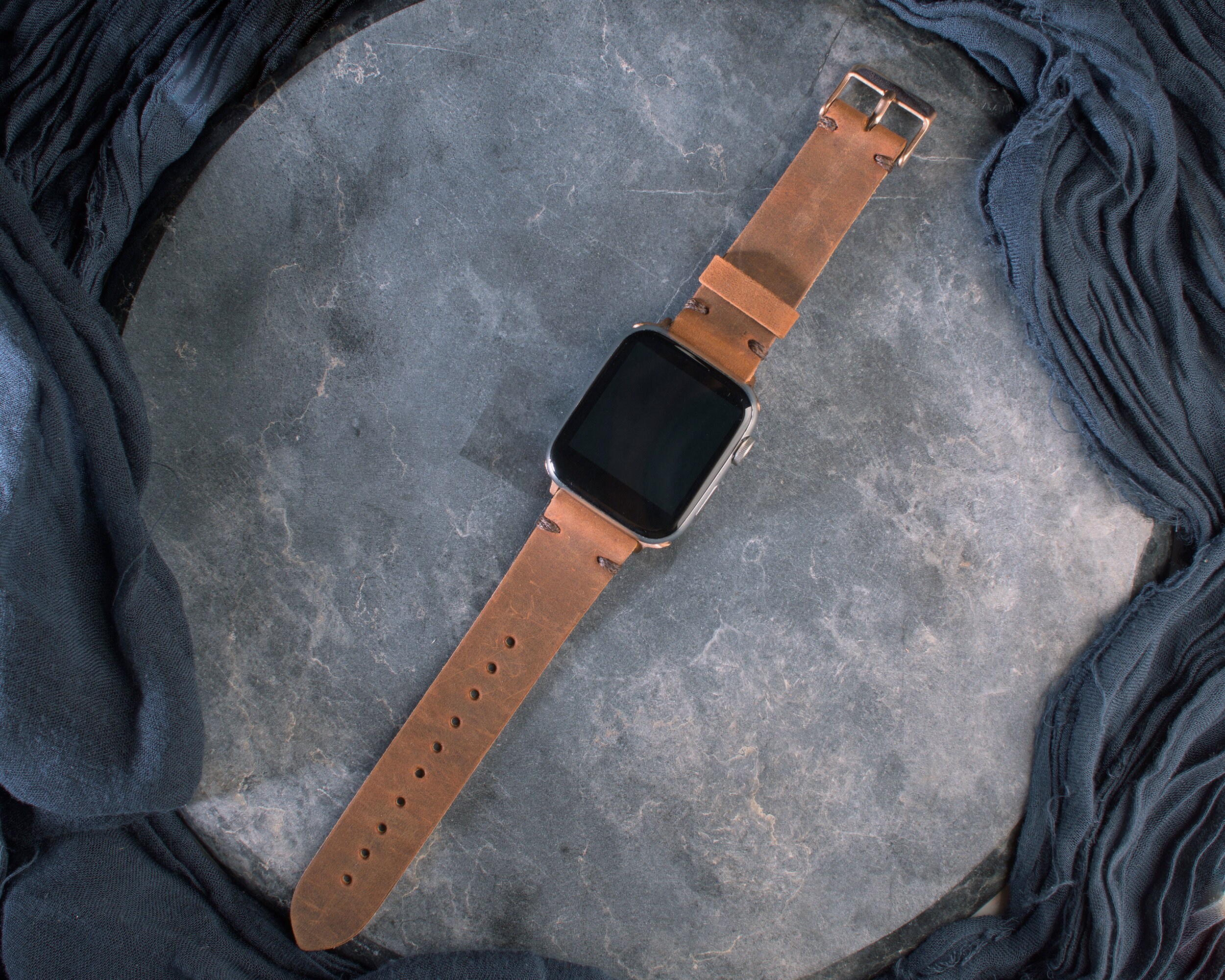 Cinnamon Apple Leather Watch Band, Personalized, Engraved 