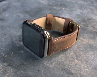 Brown Apple Leather Watch Band, Personalized, Engraved Watch Straps, Gift for Christmas, Gift for Husband, Anniversary Gift, Groomsmen Gift