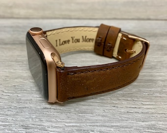 Apple Watch Band 40mm, Leather Watch Strap 38 mm, 42mm, 44mm, 41 mm, 45mm Custom Design Engraved iWatch Band, Birthday Gift for Husband