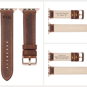 Apple-horlogeband 42 mm, 44 mm, 40 mm, 38 mm, 41 mm, 45 mm monogram vintage lederen horlogeband, aangepaste handgemaakte Apple Watch-band, iwatch 7-band