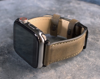 Correa de cuero de oliva para Apple Watch, correas de reloj grabadas personalizadas, regalo de Navidad, regalo para esposo, regalo de aniversario, regalo para padrinos de boda