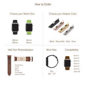 K&ouml;nnte beinhalten: So bestellen Sie ein personalisiertes Apple Watch Armband. W&auml;hlen Sie aus einer Vielzahl von Uhrengr&ouml;&szlig;en, Adapterfarben und Handgelenksgr&ouml;&szlig;en. Personalisieren Sie Ihr Armband mit Handschriften, Initialen, Namen, S&auml;tzen, Koordinaten und wichtigen Daten. Kompatibel mit Apple Watch Series 1 bis 6 und SE.