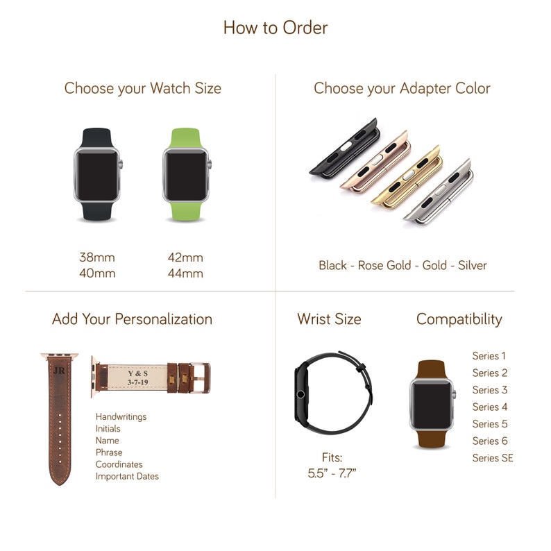 K&ouml;nnte beinhalten: So bestellen Sie ein personalisiertes Apple Watch Armband. W&auml;hlen Sie aus einer Vielzahl von Uhrengr&ouml;&szlig;en, Adapterfarben und Handgelenksgr&ouml;&szlig;en. Personalisieren Sie Ihr Armband mit Handschriften, Initialen, Namen, S&auml;tzen, Koordinaten und wichtigen Daten. Kompatibel mit Apple Watch Series 1 bis 6 und SE.