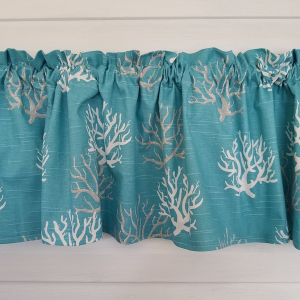 Beach Nautical Reef Window Treatment Coastal Teal Panels Living room Bathroom Valance Curtain