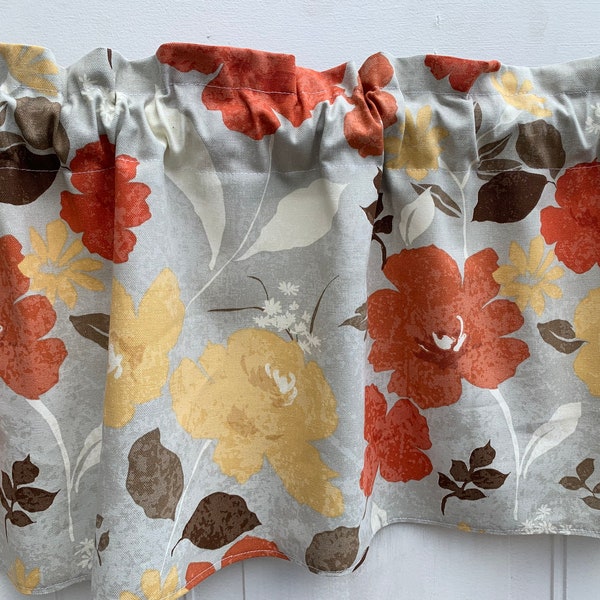 Ambrosia Floral Burnt Orange Gold Yellow on Grey Window Treatment Panels Bedroom Bathroom Kitchen 42" Valance Curtain