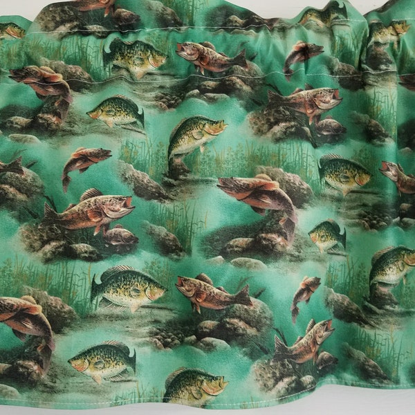 Sports Fisherman Curtain Lake Fish Green Gift for Him Den Rec Room Cabin  42" Valance Curtain