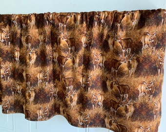 Deer Scenic Valance Curtain - Brown Rustic Lodge Window Treatment