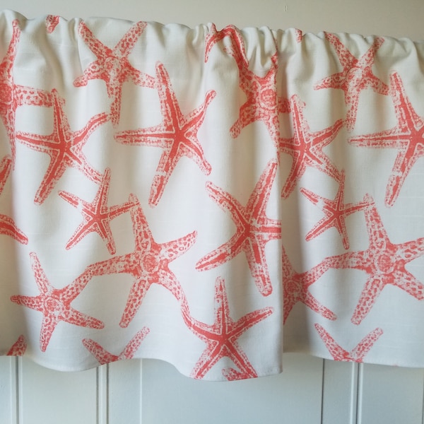Coral Starfish Linen Valance: Nautical Beach House Decor, 52"
