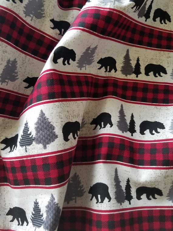 Cabin Bears Lodge Pines Farmhouse Valance Country Red Etsy