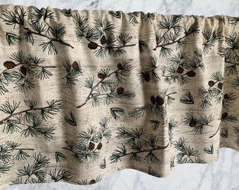 Pine Branches Gifts Acorns Valance Lodge Valance Pine Cone Panels Farmhouse Window Treatment 42” Curtain Valance