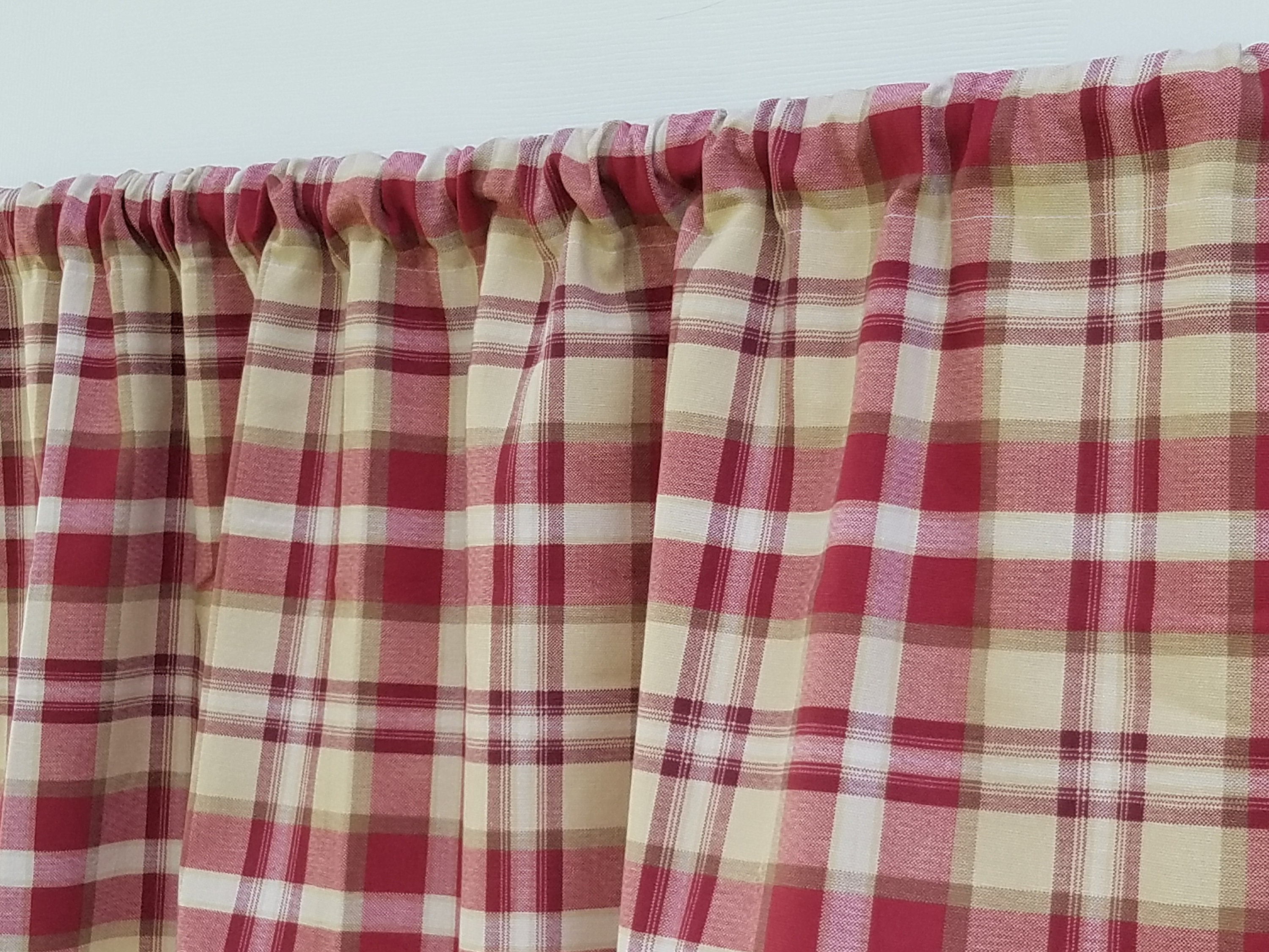 Gingham Plaid Curtain Red Linen Bathroom Bedroom Kitchen - Etsy