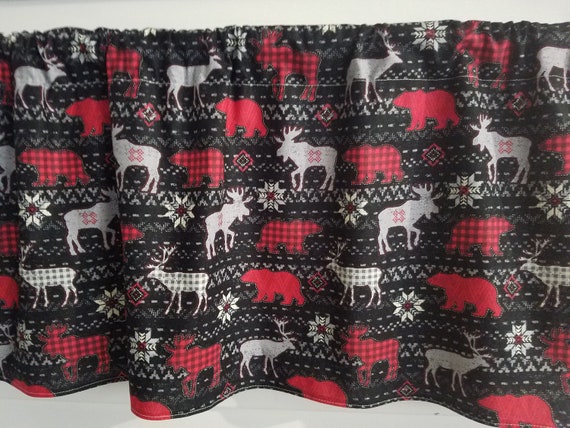 Rustic Cabin Red Black Gingham Check Bears Lodge Valance Etsy