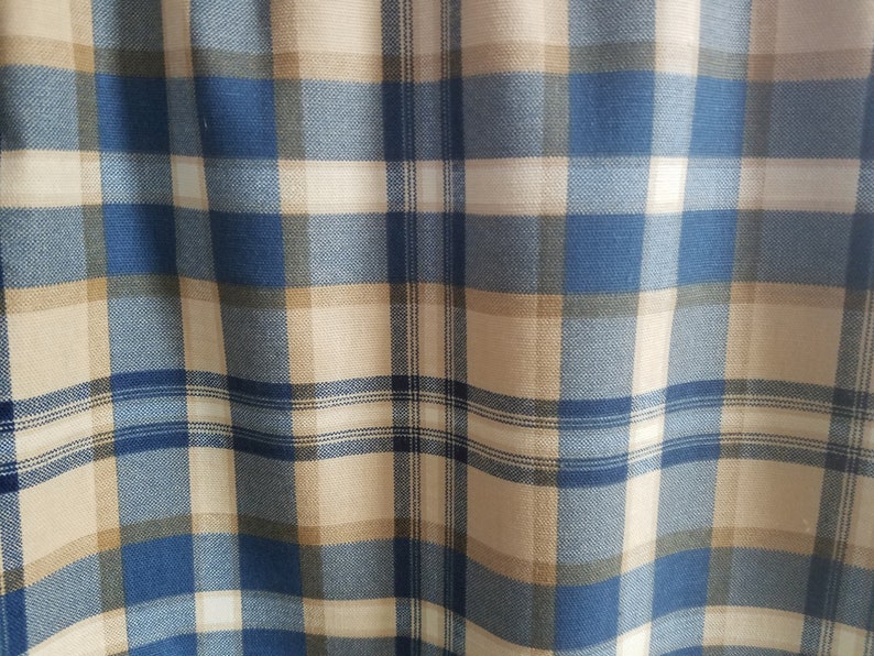 Ethan Indigo Blue Tan Plaid Curtain Bathroom Bedroom Valance Etsy