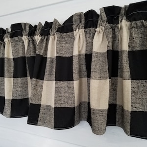 Premier Prints Tan Black Linen Buffalo Checks Farmhouse Country Primitive Panels Custom made 52" Valance Curtain