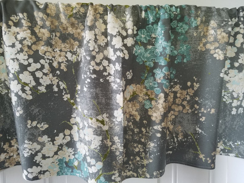 Teal Mini Floral Curtain Dewdrop Mineral Gray Panels Bedroom | Etsy