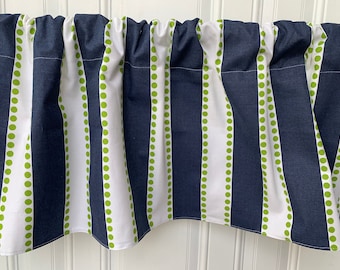 Navy Lime Green Polka Dots Farmhouse Primitive Modern Country Dining room Kitchen Bathroom 42” w Valance Curtain Panels Window RV