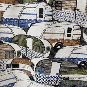Camper Curtain Blue Tan Window Treatment Panels 42&quot; Valance. Custom made. Home Essentials
