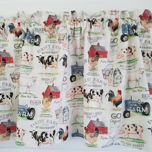 Dairy Farm Barnyard Pig Cows Chickens Tractor Kitchen Dining room Life Better on the Farm 42&quot; Valance Curtain