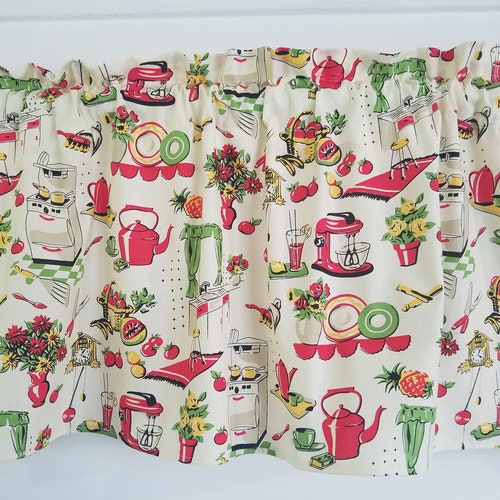 Fifties Farmhouse Valance Vintage Kitchen Valance Red Retro - Etsy