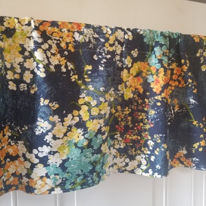Dewdrop Navy Burnt Orange Yellow Mini Floral Window Treatment Panels Bedroom Bathroom Kitchen 42" Valance Curtain