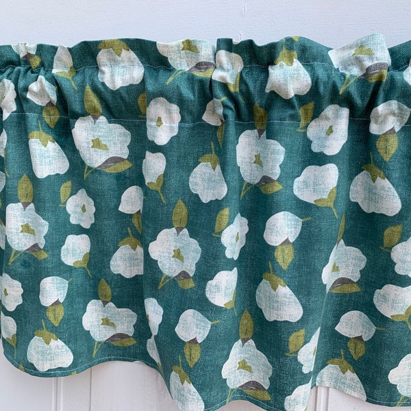 Cottage Petunia Teal Green Floral Bedroom Bathroom Kitchen Window Treatment Panels 42" Valance Curtain