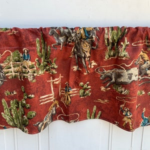 Cowboy Cowgirl Burnt Orange Southwest Tribal Rodeo Panels Cafe Bedroom Diner Window Treatment 42&quot;  Valance Curtain