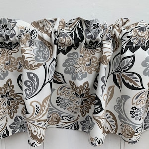 Pewter Paisley Black Tan Cream Panels Indoor Outdoor Living room Bedroom Porch Patio Lounge. 52&quot; Valance Curtain