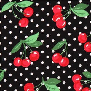 Cherries. Black Polka Dots. Cafe Curtain.  42&quot; Valance Curtain