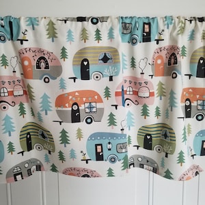 Happy Camper RV Pink Bathroom Panels Kitchen 42&quot; Valance Custom made RV Curtain Window Treatment