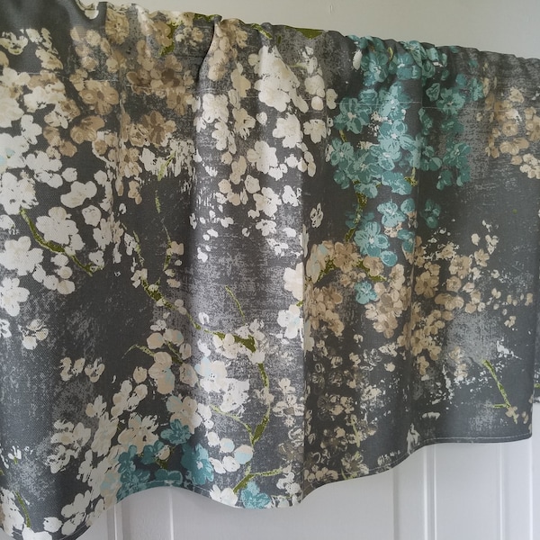 Teal Mini Floral Curtain Dewdrop Mineral Gray Panels Bedroom Bathroom Kitchen 42" Valance