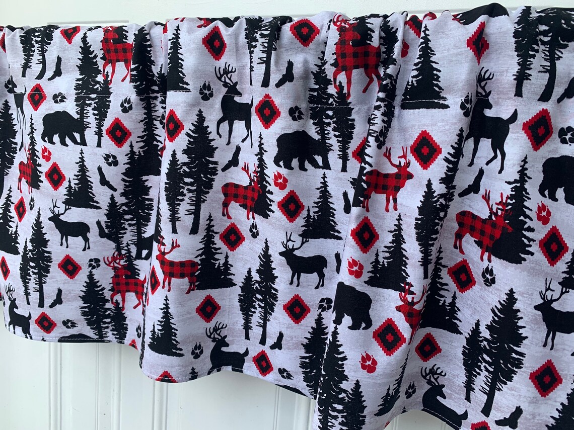 Gingham Rustic Cabin Gingham Check Bears Lodge Valance Moose - Etsy