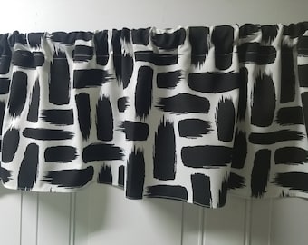 Brush strokes. White background. Black. Indoor  Outdoor 52" Valance Curtain