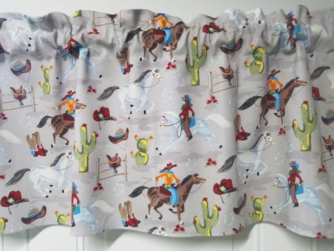 Cowboy Panels Patterned Camper Curtains Nursery Western Rustic Valance