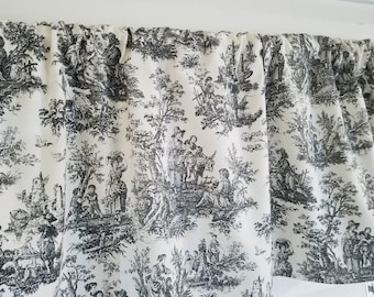 Jamestown. Rustic Toile. White and Black Toile. Home Decor Fabric. Bedroom. Kitchen. Living room. Bathroom. 52" Valance Curtain