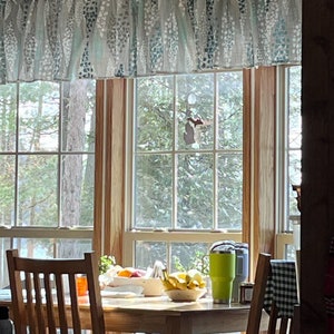 Angelo Coastal Valance Panels Turquoise Blue on Gray Gift Farmhouse Beach House Nautical Sea side 52&quot; Valance Curtain