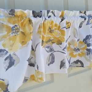 Cadence Sunny White Golden Yellow Gray  Country Farmhouse Valance Window Treatment Panels Floral Home Decor 42” curtain valance