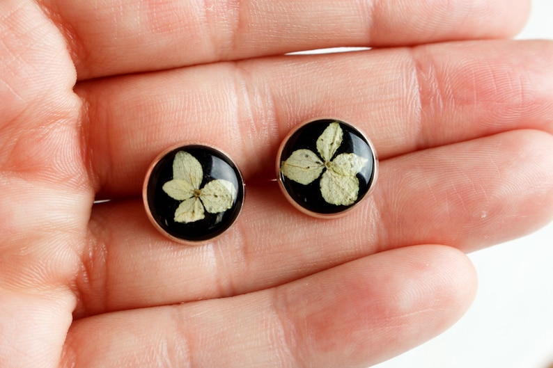 21st birthday gift for her terrarium earrings Black stud earrings real nature earrings red stud earrings dried flower gift