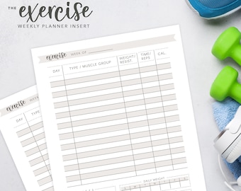 EXERCISE Weekly Planner Inserts - Fitness Planner - A5 Planner - Happy Planner - Weekly Planner - Exercise Planner Insert