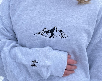 Mountain Embroidered Crewneck With Embroidered Sleeve, Nature Shirt, Mountain Shirt, Gift for Outdoors Lover, Skiing shirt, Hiking shirt