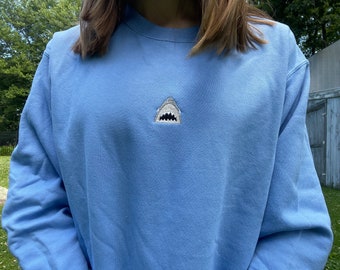 Shark Embroidered Crewneck, Ocean Shirt, Shark Shirt, Trendy Sweatshirt, Beach Shirt, Beach Sweatshirt, Summer Shirt, Gift for her, Marine