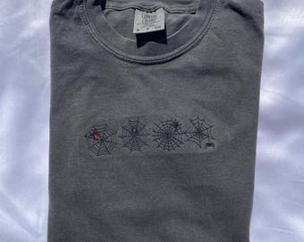 Spider Web Embroidered T Shirt, Spider Shirt, Bug Shirt, Halloween shirt, Subtle Holiday Shirt, Trendy Tee, Spider Web, Unisex shirt