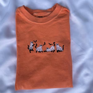 Ghost Cats Embroidered T Shirt, Halloween Shirt, Cat Shirt, Halloween Tee, Cat Lady Gifts, Gifts for Cat Lovers, Fall Shirt, Fall Tee
