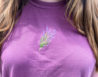 Lavender Embroidered T Shirt, Plant T Shirt, Summer Tee, Plant Lover, Flower Shirt, Gardening Gift, Gardener Shirt, Garden Shirt, Oversized